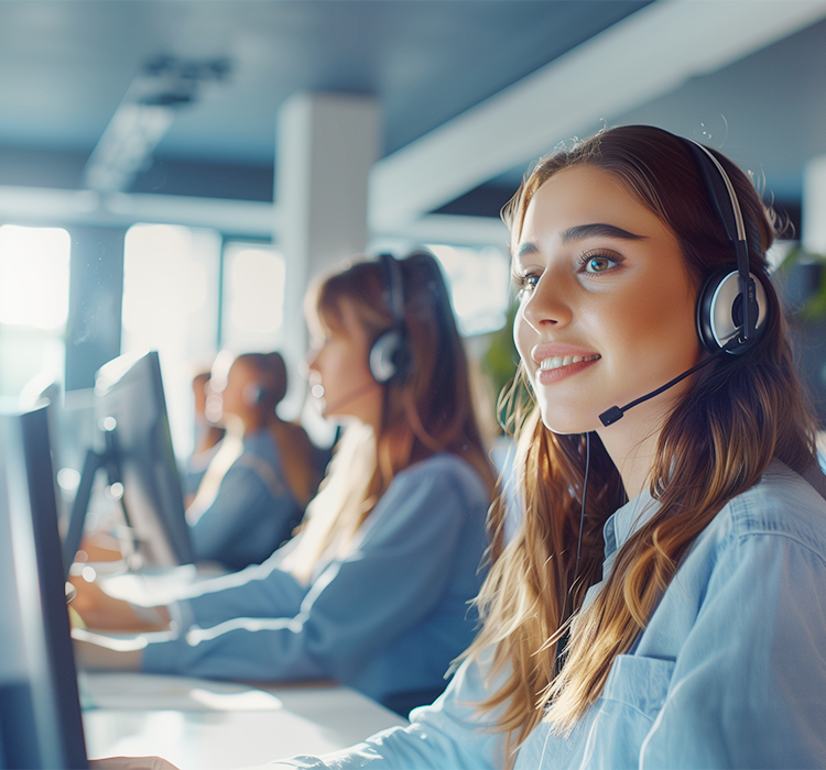 ممثلو خدمة العملاء في العمل ، مجهزين بسماعات سماعات ، على استعداد لمساعدة العملاء في استفسارات حول مجموعة أدوات الطاقة لدينا ، بما في ذلك المطارق الهدم ، ومطارق الدوارة ، وأكثر من ذلك.
